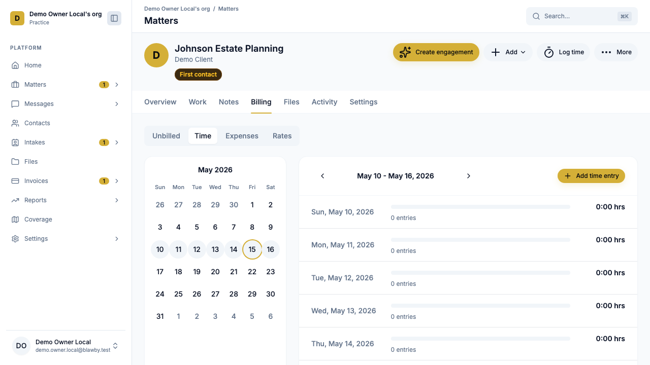 Add time entry dialog with date, timezone, start/end times, description field, and billable toggle.