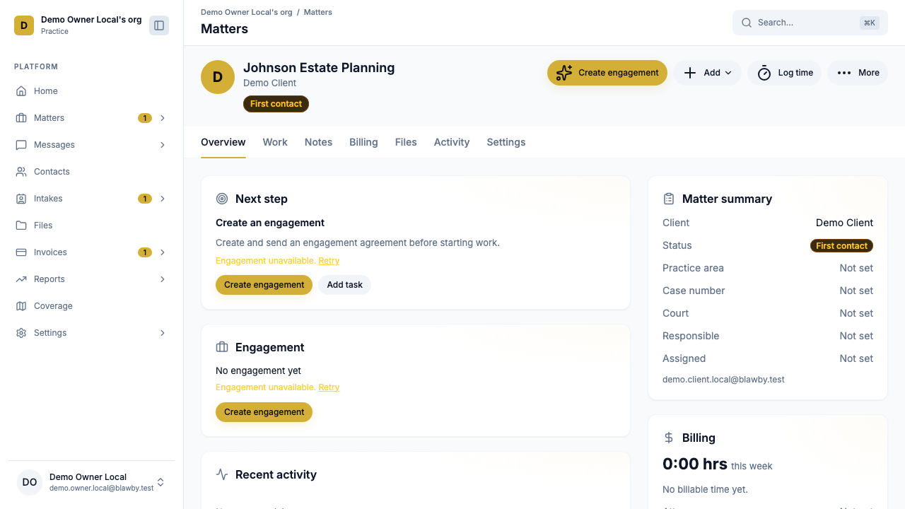 Matter detail — tabbed view